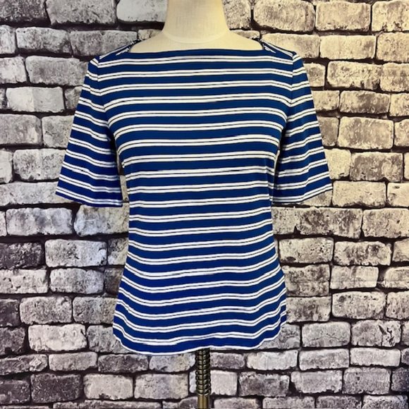 Talbots Tops - Talbots Blue & White Stripe Square Neck Blouse Size M